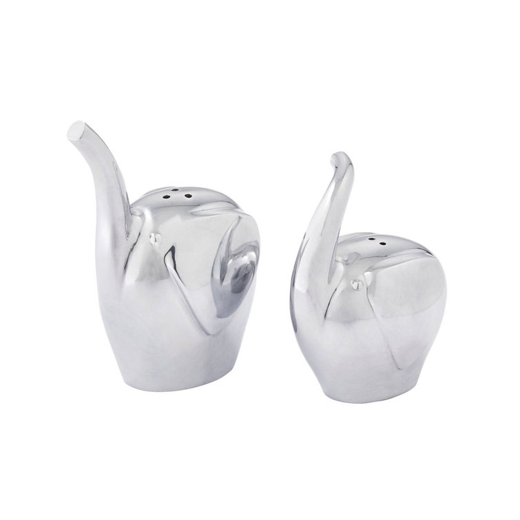 Silver Elephant Shaped Metal Salt and Pepper Shakers