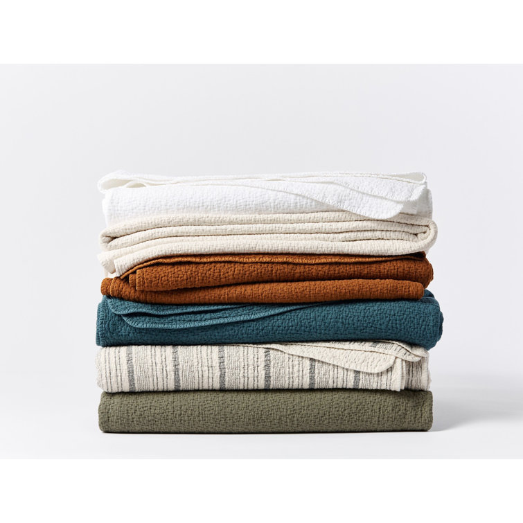 Alpine White Organic Cotton Twin Coverlet with Kantha Stitch Texture