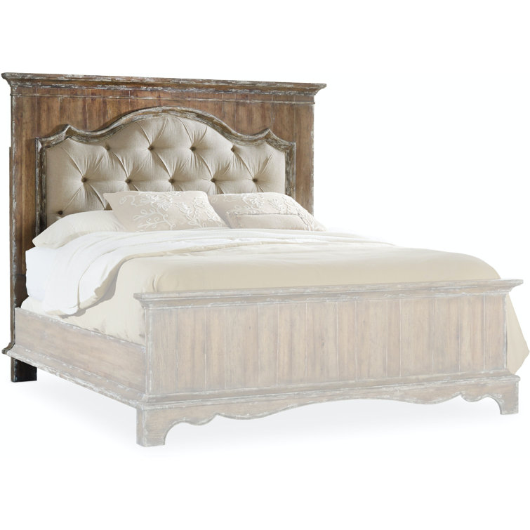 Regal King-Sized Beige Tufted Upholstered Bed with Wood Frame