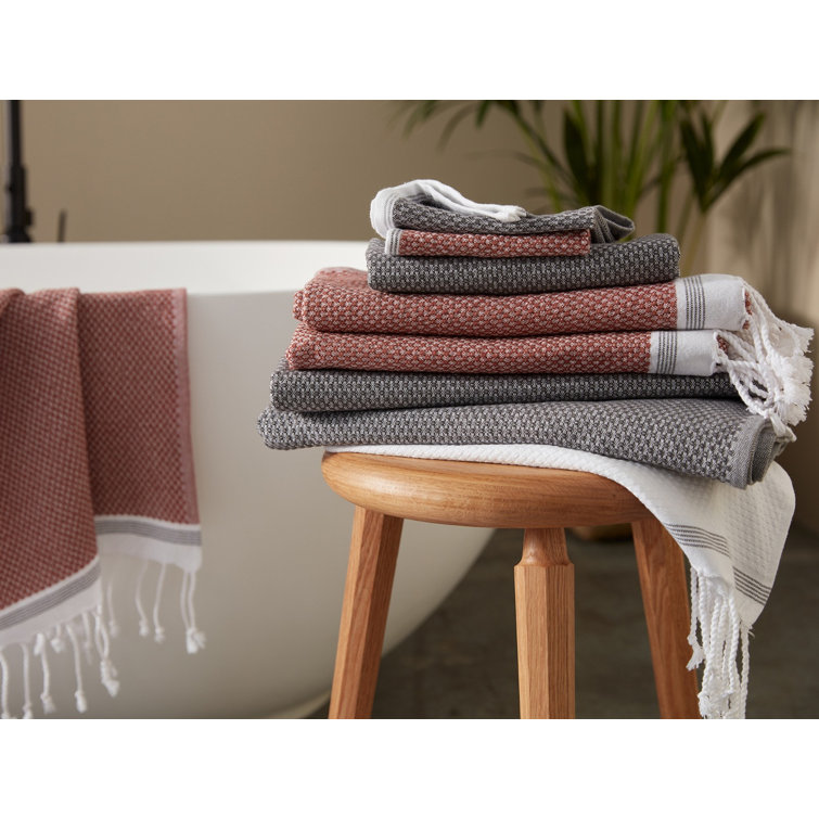 Deep Pewter and Tangerine Organic Cotton Turkish Bath Towel Set