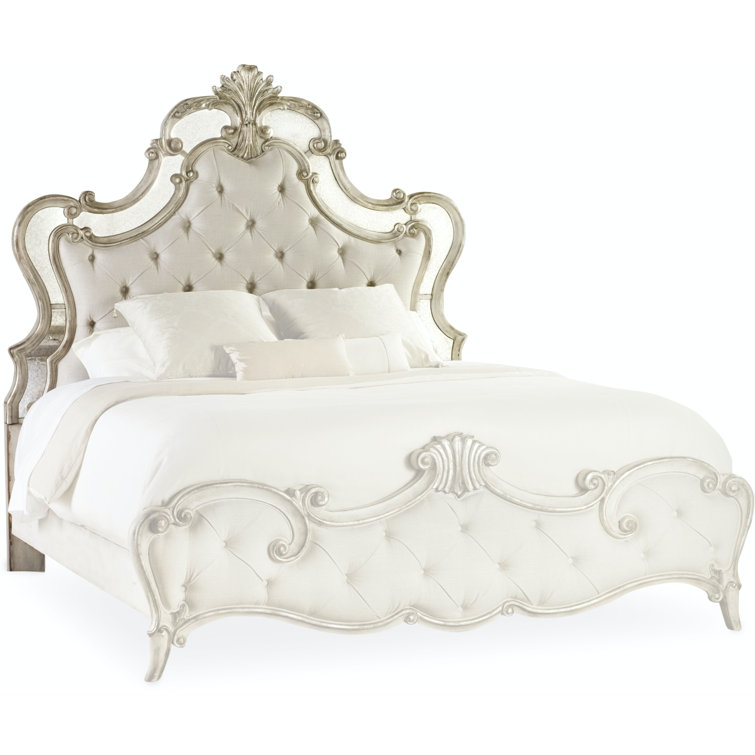 Beige California King Tufted Upholstered Bed with Wood Frame