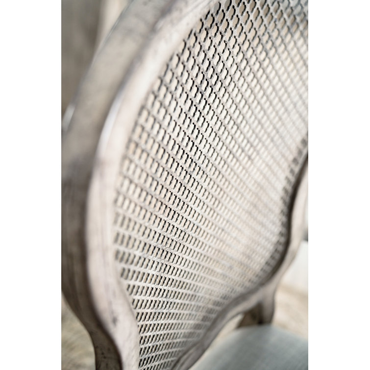 Antique Gray White Linen Upholstered Side Chair