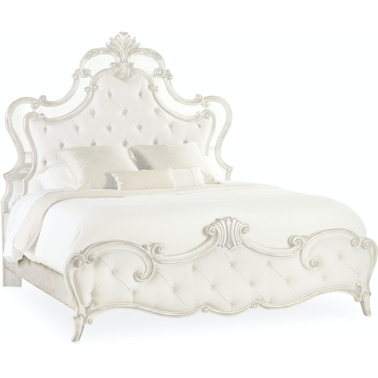 Beige California King Tufted Upholstered Bed with Wood Frame