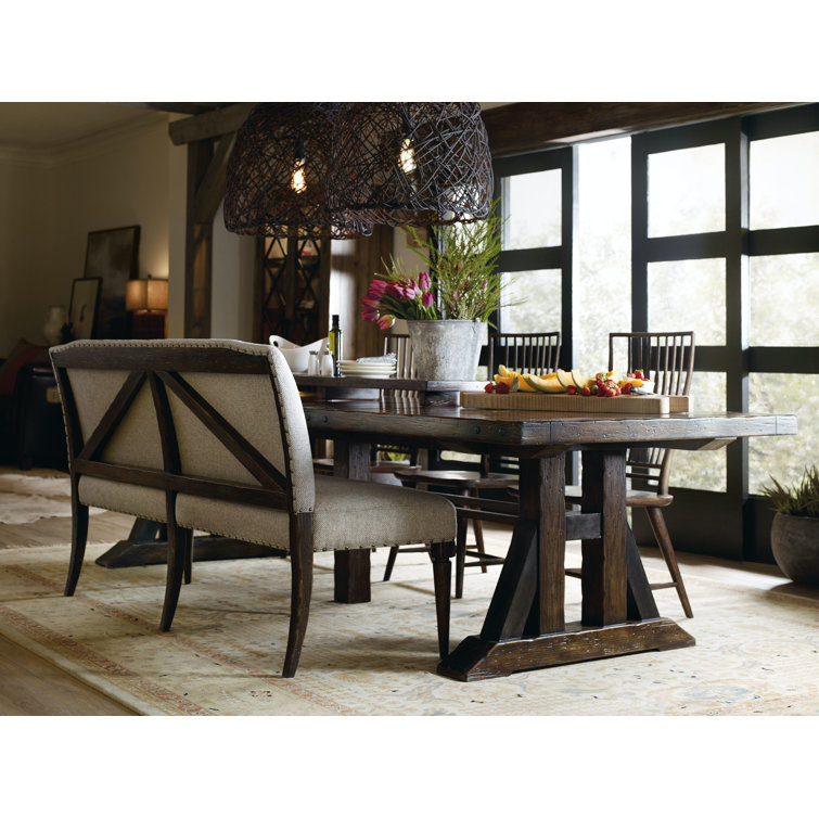 Dark Wood Extendable Trestle Dining Table with Leaves