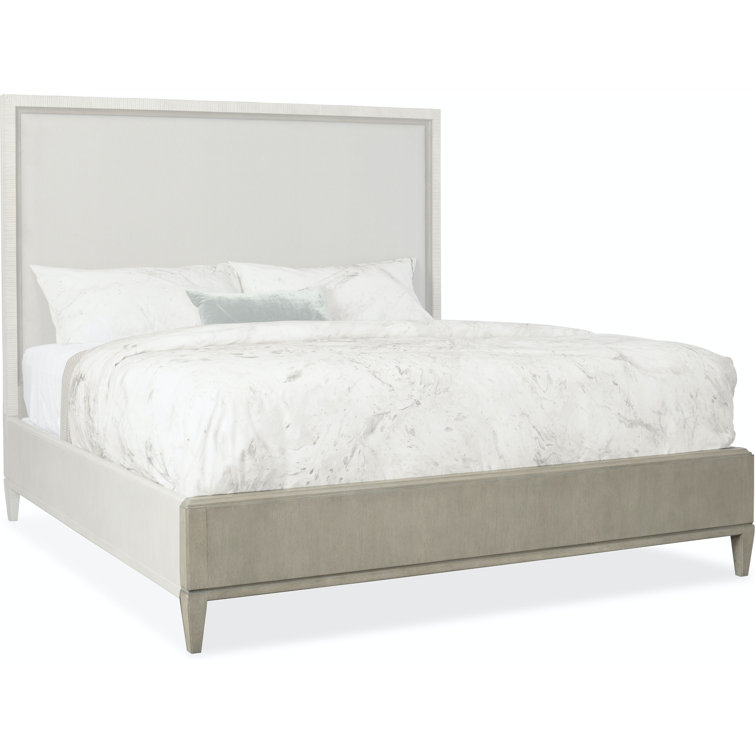 Gray King Upholstered Bed with Wood Frame