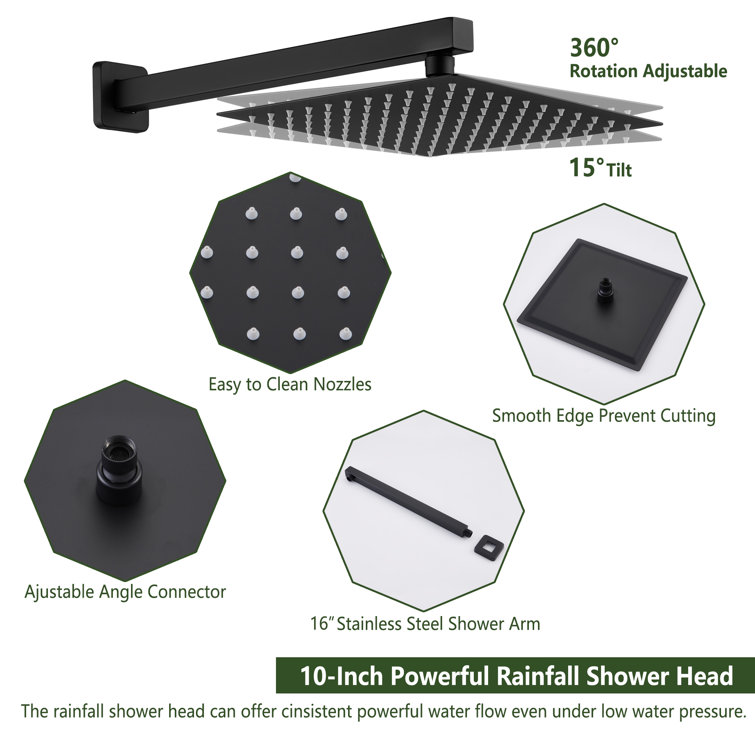 Matte Black Dual Square Rain Shower System with Handheld