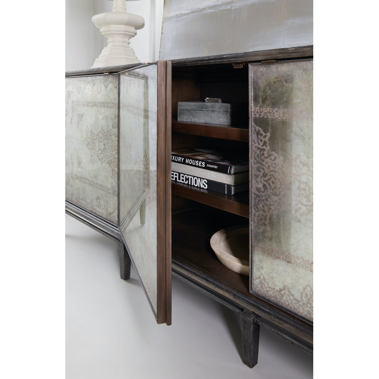 Dark Wood and Glass 74'' Sideboard with Storage