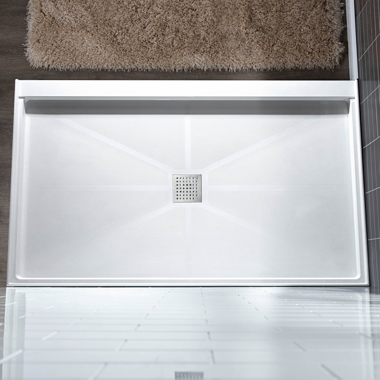 36" White Rectangular Shower Pan Base with Brushed Nickel Drain