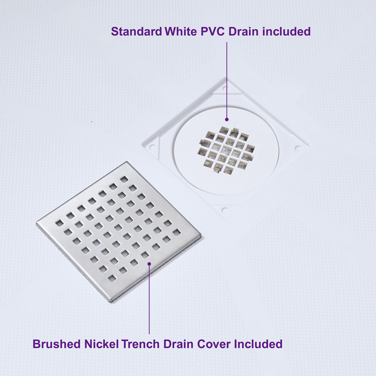 36" White Rectangular Shower Pan Base with Brushed Nickel Drain