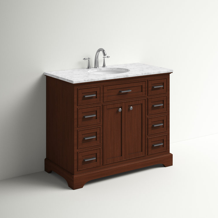 Elegant Teak 42" Single Vanity with Marble Top