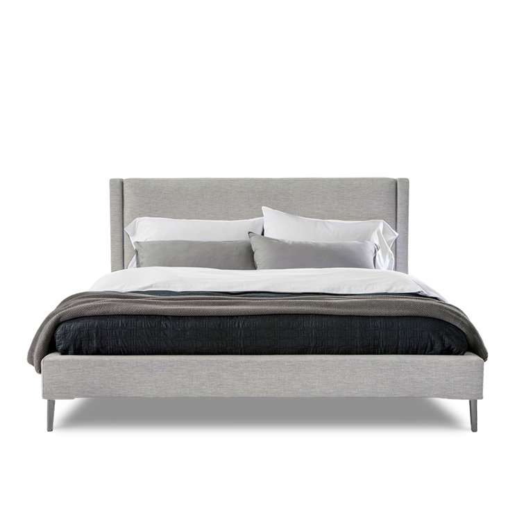 Queen Gray Upholstered Metal Platform Bed