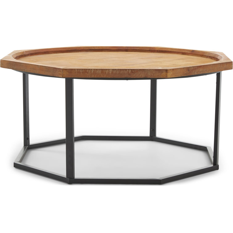 Finch Grayson 40" Round Natural Wood & Black Metal Coffee Table