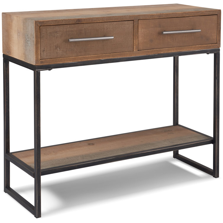 Rustic Wood and Metal Console Table with Dual Storage Drawers