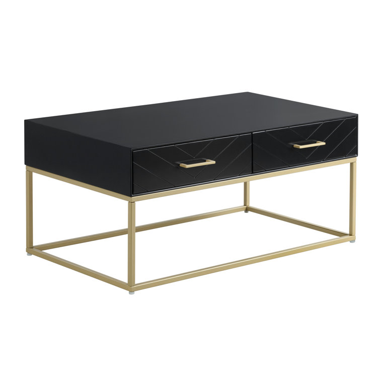 Modern Rectangular Black and Gold Coffee Table with Storage
