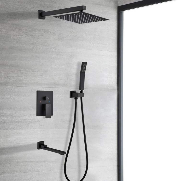 Matte Black Dual Square Rain Shower System with Handheld