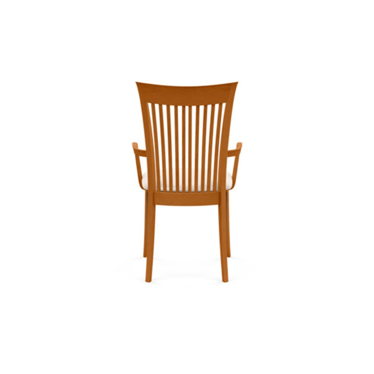 Modern Cherry Wood Slat Arm Chair with White Leather Upholstery
