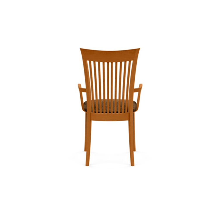 Modern Cherry Wood Slat Arm Chair with White Leather Upholstery