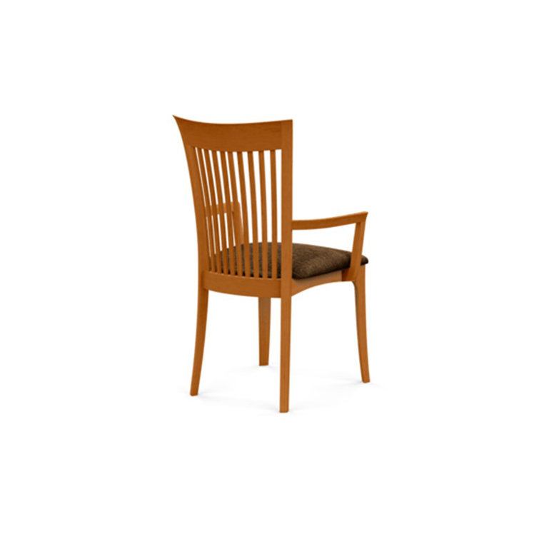 Modern Cherry Wood Slat Arm Chair with White Leather Upholstery