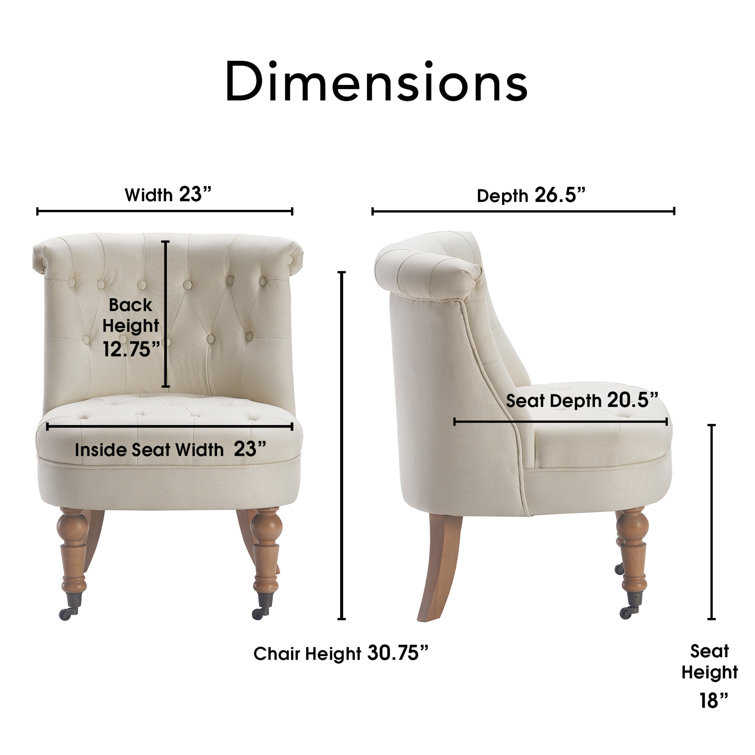 Vintage Cream Tufted Linen Slipper Chair with Wooden Legs