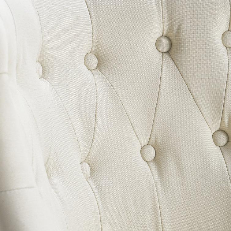 Vintage Cream Tufted Linen Slipper Chair with Wooden Legs