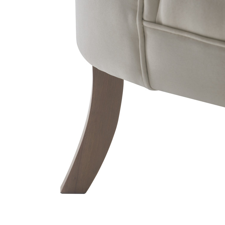 Vintage Cream Tufted Linen Slipper Chair with Wooden Legs
