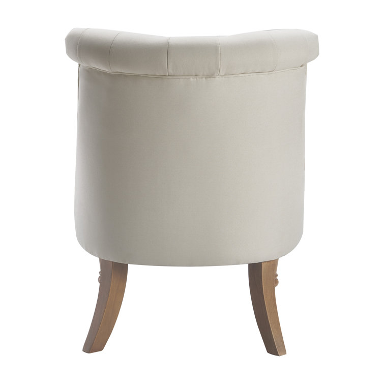 Vintage Cream Tufted Linen Slipper Chair with Wooden Legs