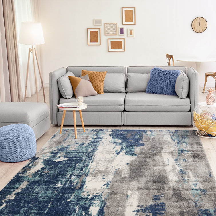 Abstract Blue Hues 4'x5' Synthetic Easy-Care Area Rug