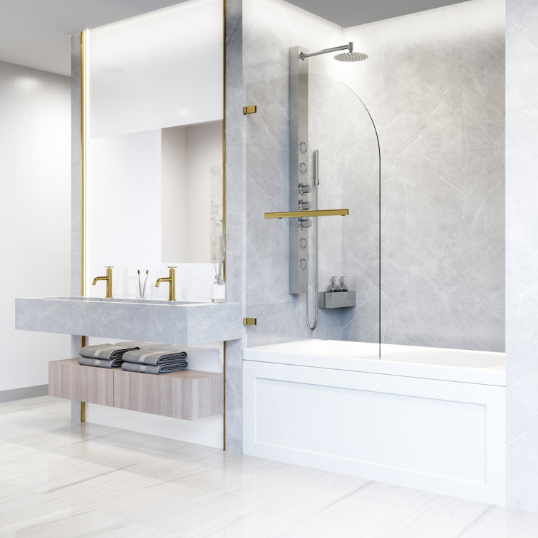 Orion 34" W x 58" H Frameless Hinged Tub Door with Clear Glass