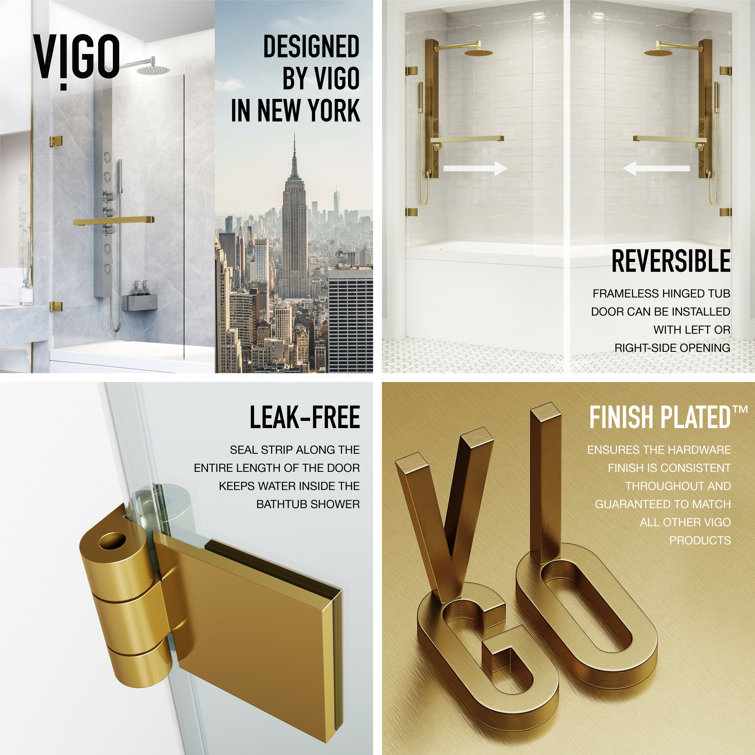 Matte Gold Frameless Hinged Tub Door with Clear Glass