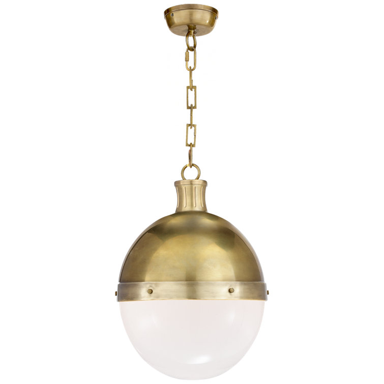 Riveted Half-Globe 18" Hand-Rubbed Antique Brass & Glass Pendant Light