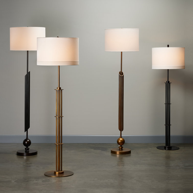 Antique Brass Floor Lamp with White Linen Shade