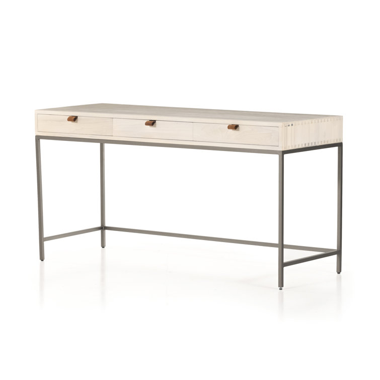 Dove Poplar Contemporary White Home Office Desk with 3 Drawers