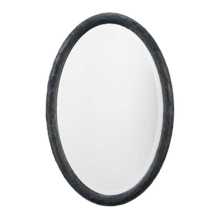Charcoal Oval Wood Wall Mirror with Beveled Glass