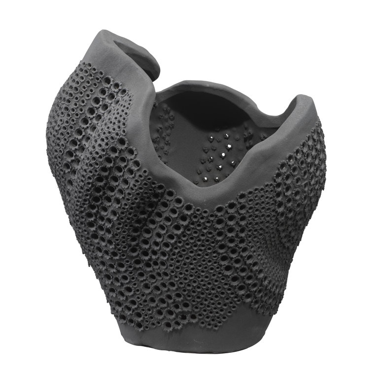 Matte Black Perforated Porcelain Decorative Vase