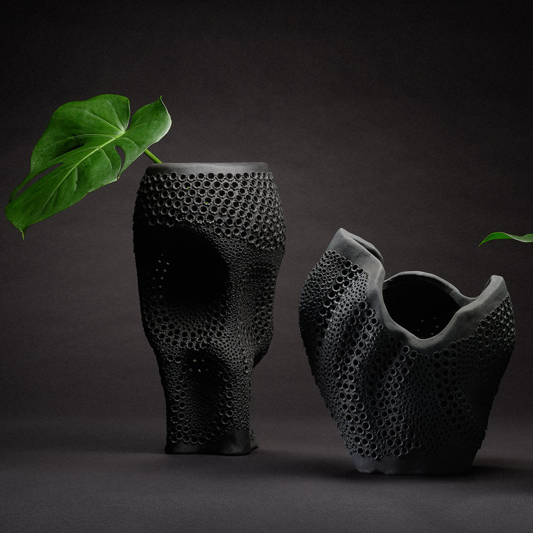 Matte Black Perforated Porcelain Decorative Vase