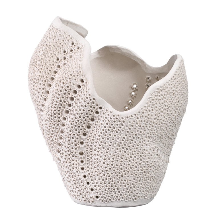 White Porcelain Decorative Table Vase with Perforated Design