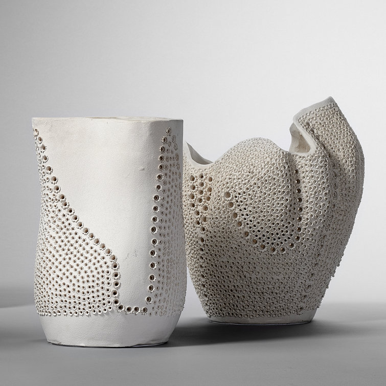 Handcrafted Off-White Porcelain Decorative Table Vase