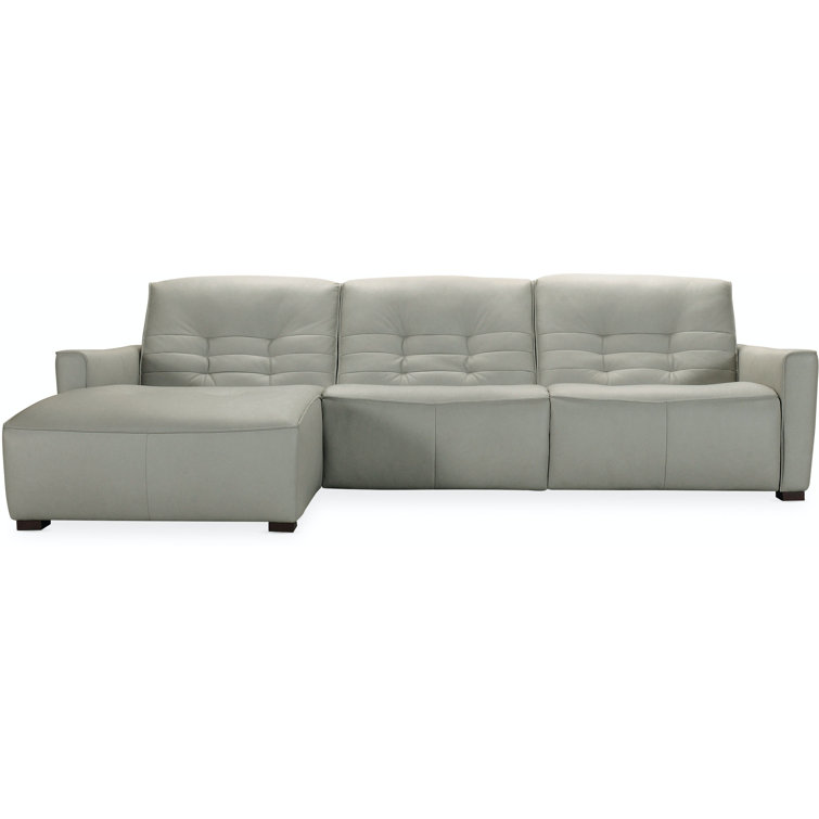 Dove Grey Leather Reclining Sectional Sofa with Chaise