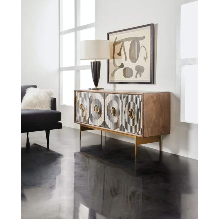 67" Brown and Gold Mango Wood Media Console