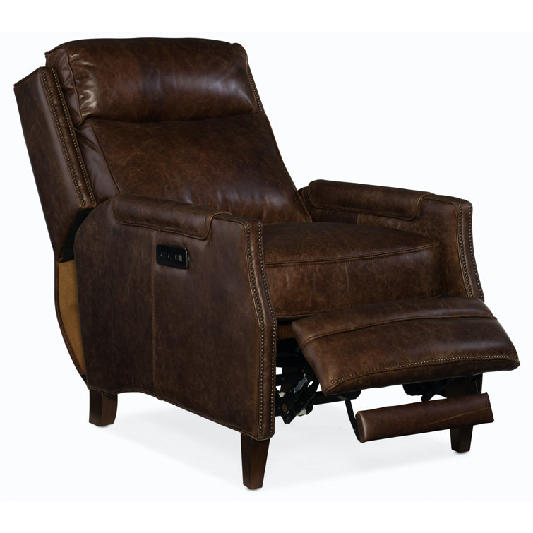 Brown Aniline Leather Recliner with Wood Frame
