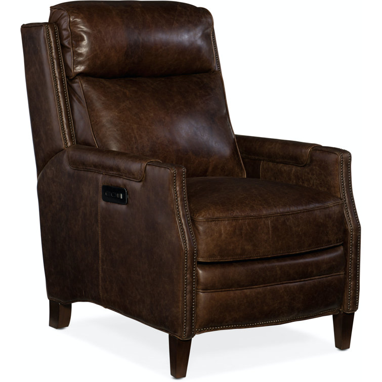 Brown Aniline Leather Recliner with Wood Frame