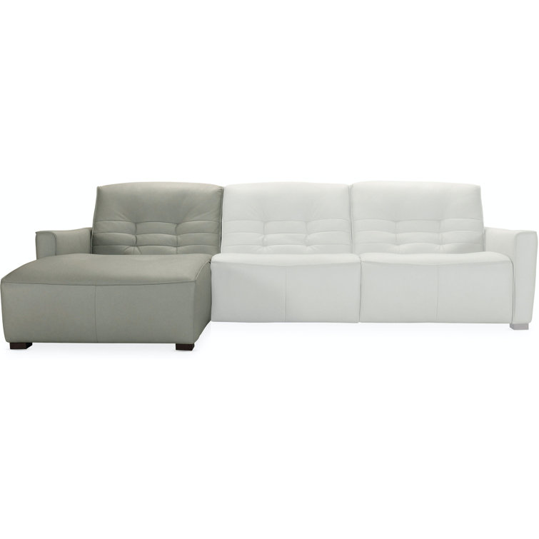 Dove Grey Leather Reclining Sectional Sofa with Chaise