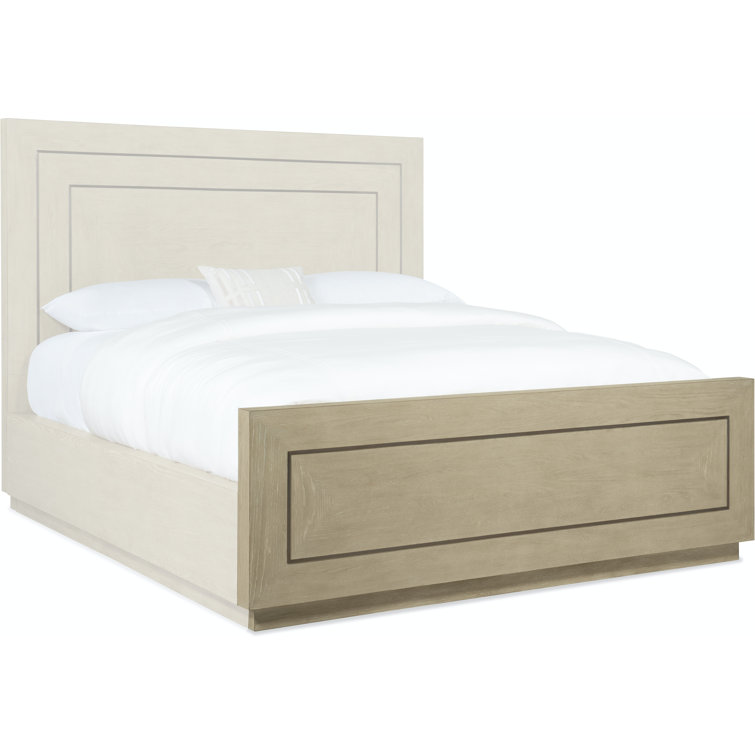 Cascade Transitional King Panel Bed with Metal Inlay, Beige