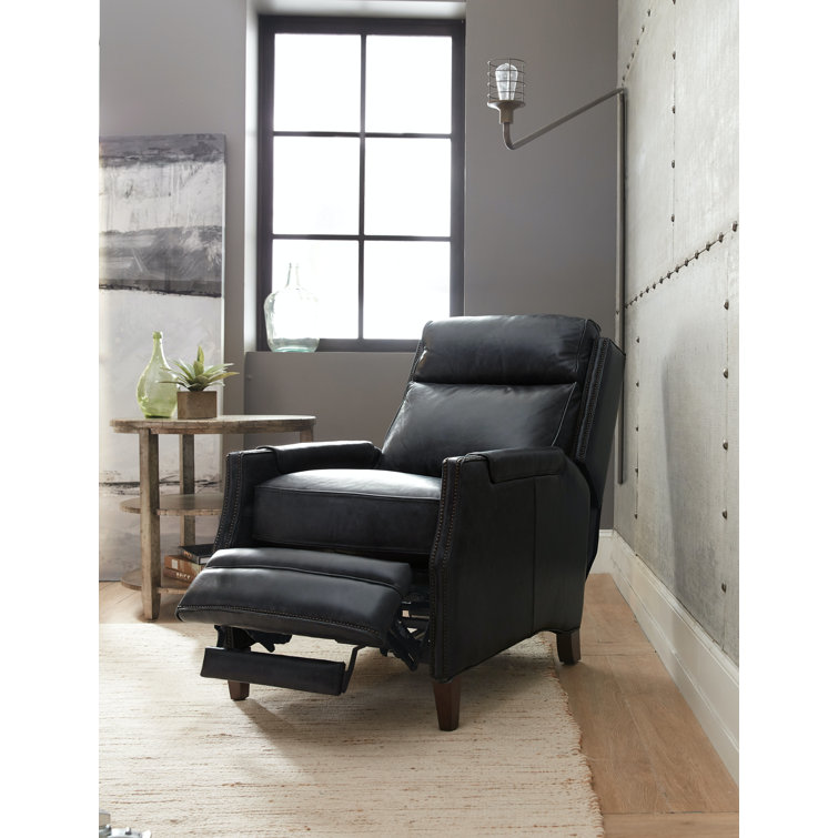 Brown Aniline Leather Recliner with Wood Frame