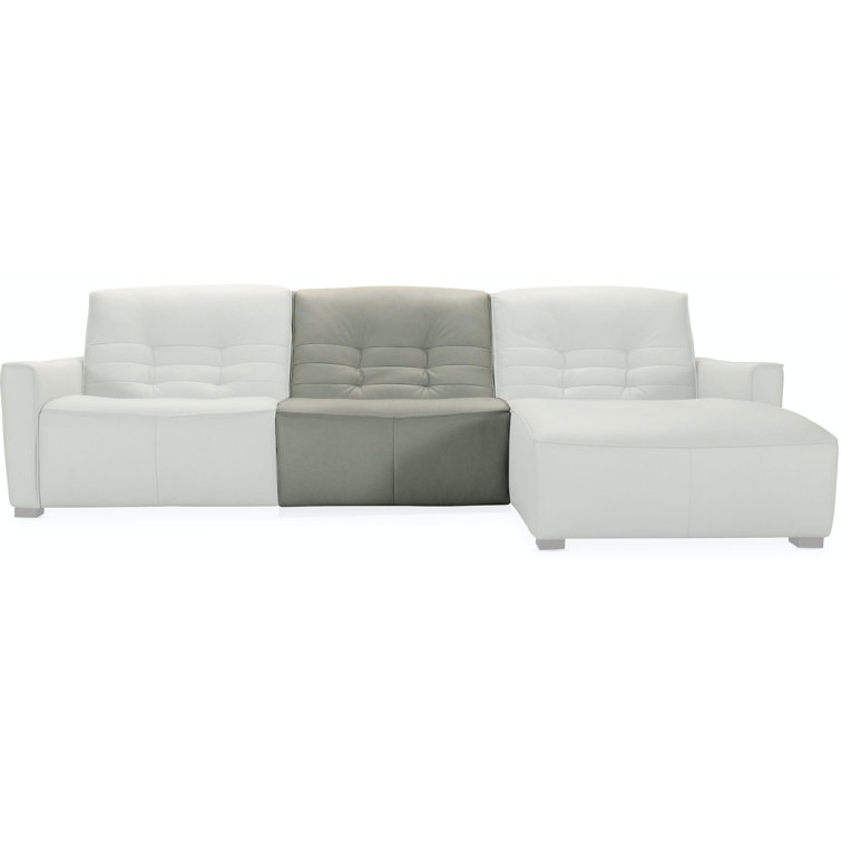 Dove Grey Leather Reclining Sectional Sofa with Chaise