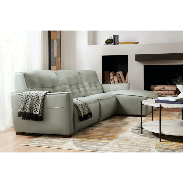 Dove Grey Leather Reclining Sectional with Track Arms