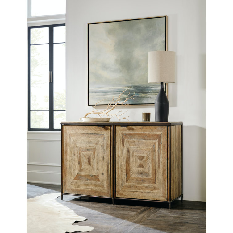 Light Wood and Bronze 4-Shelf Accent Cabinet with Soft Close Drawer