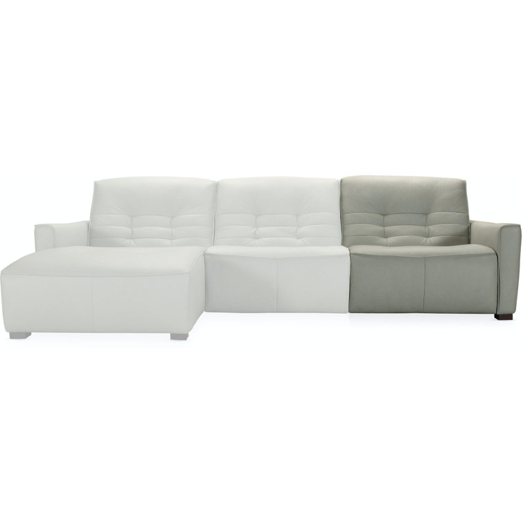 Dove Grey Leather Reclining Sectional Sofa with Chaise