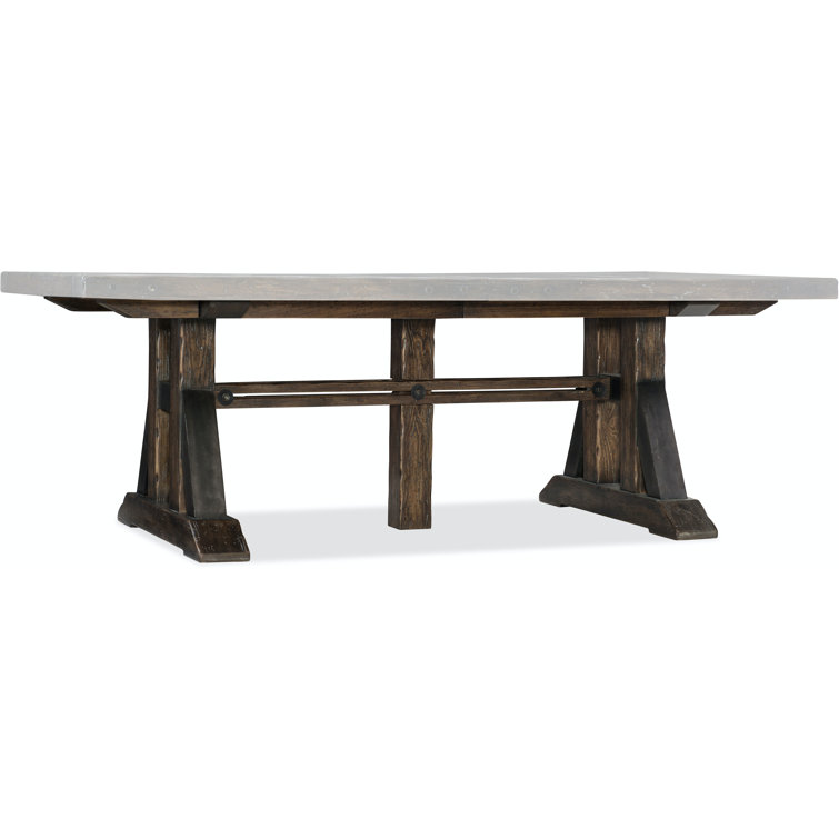 Dark Wood Extendable Trestle Dining Table with Leaves