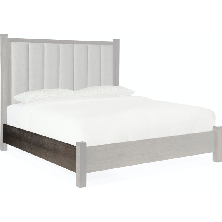 Queen Oak Upholstered Canopy Bed with Tufted Headboard